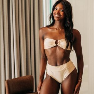 Heat Shining Soul Bandeau Top 2 Pcs Swimsuit Frosted Almond Size L